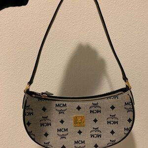 Vintage MCM Monogram Navy and Gray Shoulder Bag